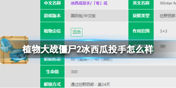 植物大战僵尸2冰西瓜投手怎么样 冰西瓜投手图鉴大全