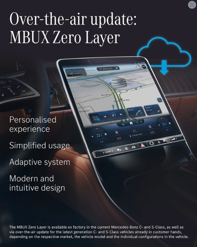 奔驰 C / S 级海外推送 MBUX Zero Layer 免费 OTA 升级，带来全新 AI 学习功能