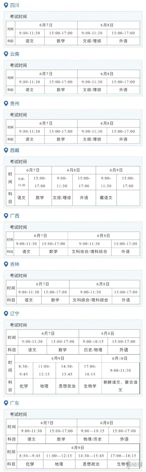 高考各科时间表 2023高考时间科目表