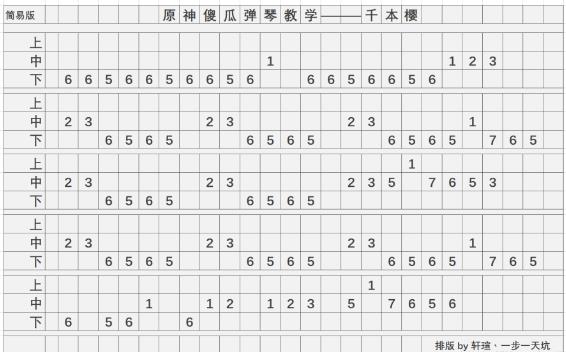 原神千本樱琴谱图分享 千本樱琴谱版本大全[多图]