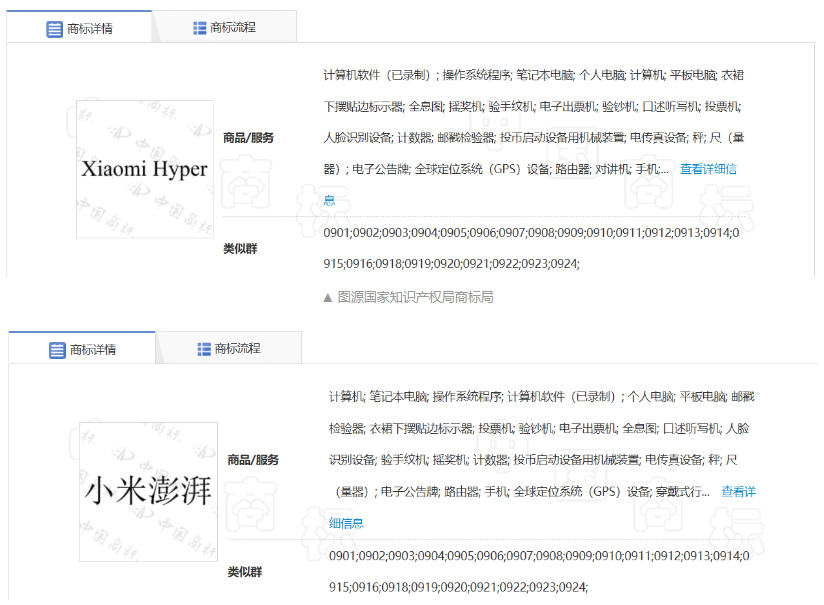 小米科技申请注册新商标“小米澎湃”和“XIAOMI HYPER”
